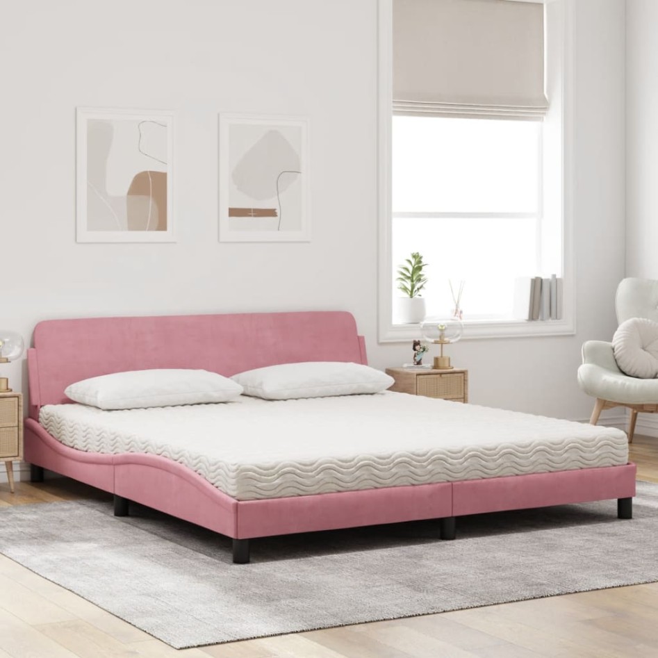 Cama con colchón terciopelo rosa 180x200