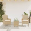 Mesita y sillas con cojines 3 pzas ratán sintético vidrio beige
