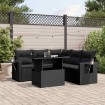 Set de sofás de jardín 6 piezas y cojines ratán sintético negro