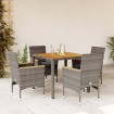 Set de comedor jardín 5 pzas con cojines ratán PE acacia gris