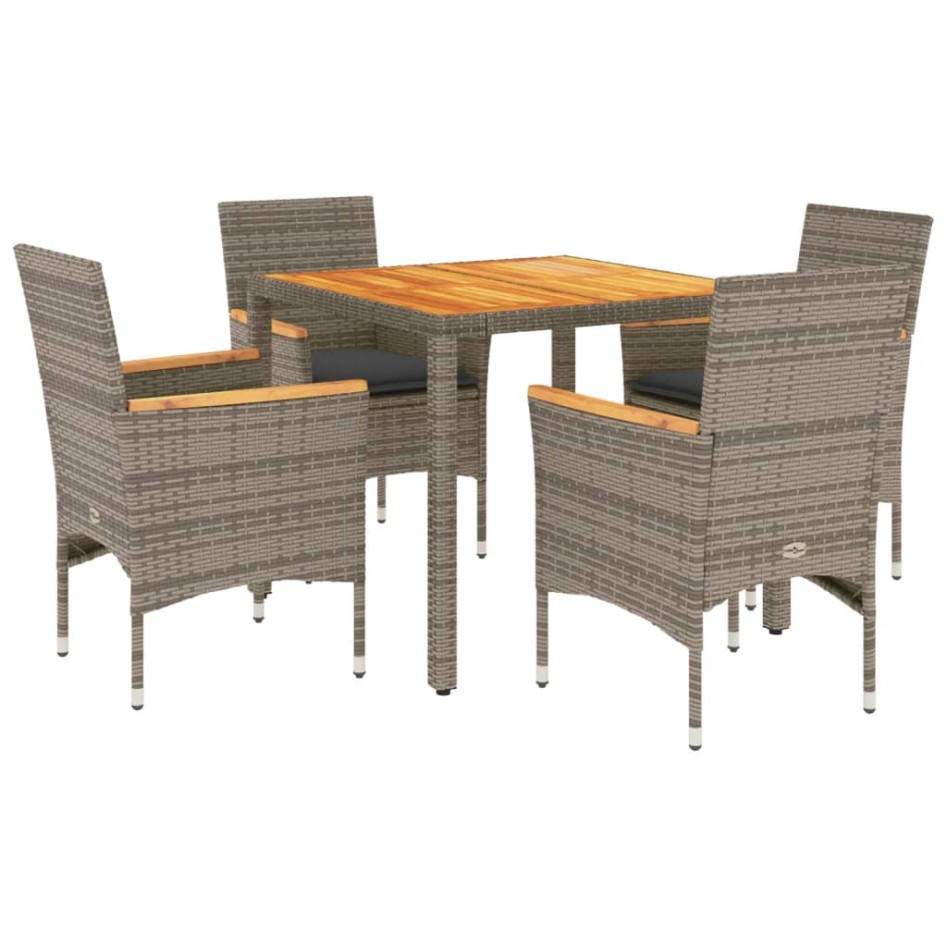 Set de comedor jardín 5 pzas con cojines ratán PE acacia