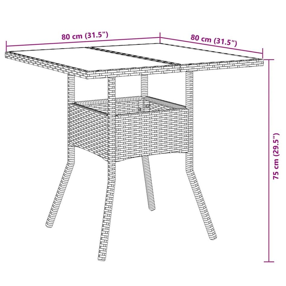 Set comedor jardín 3 pzas cojines ratán sintético vidrio