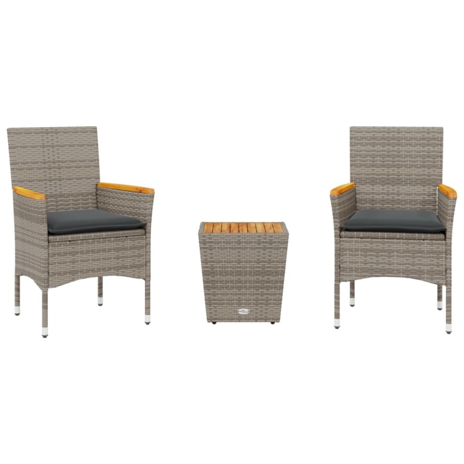 Mesita y sillas con cojines 3 pzas ratán sintético vidrio