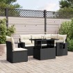 Set de sofás de jardín 6 piezas y cojines ratán sintético negro