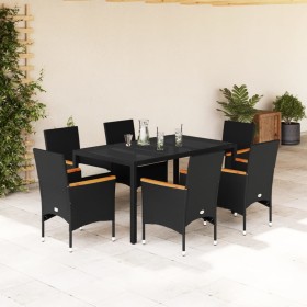 Set comedor jardín 7 pzas cojines ratán sintético vidrio