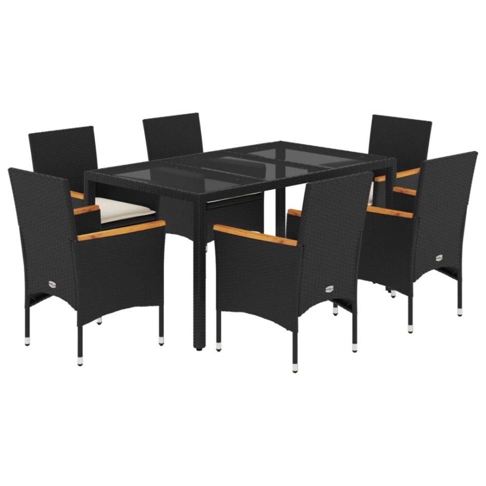 Set comedor jardín 7 pzas cojines ratán sintético vidrio
