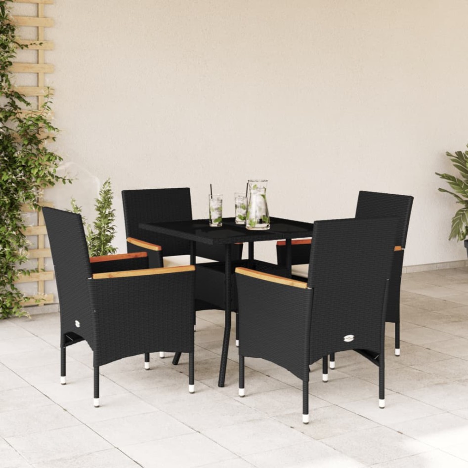 Set comedor jardín 5 pzas cojines ratán sintético vidrio