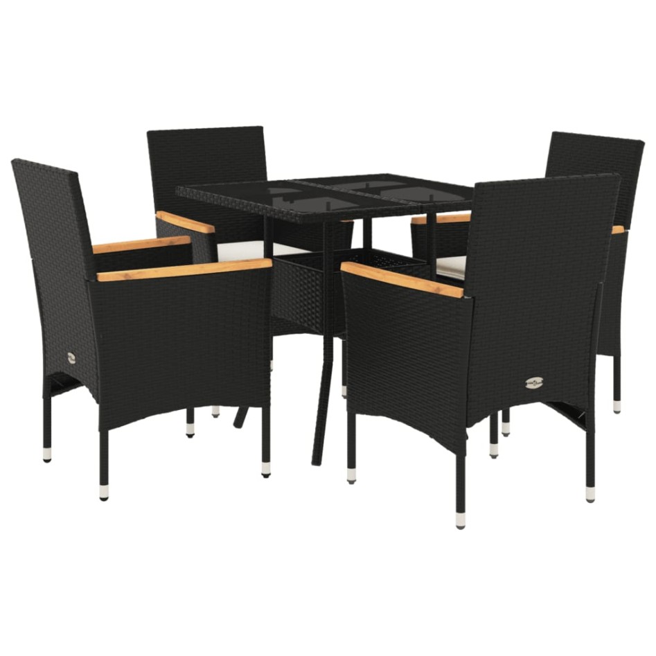 Set comedor jardín 5 pzas cojines ratán sintético vidrio