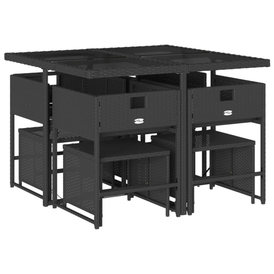 Set de comedor de jardín 9 pzas y cojines ratán sintético