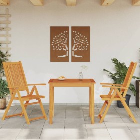 Juego de comedor de jardín 3 piezas madera maciza de