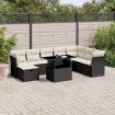 Set de sofás de jardín 8 piezas y cojines ratán sintético negro