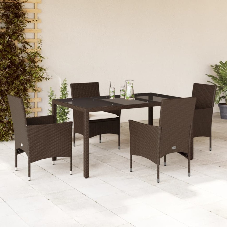 Set comedor jardín 5 pzas cojines ratán sintético vidrio