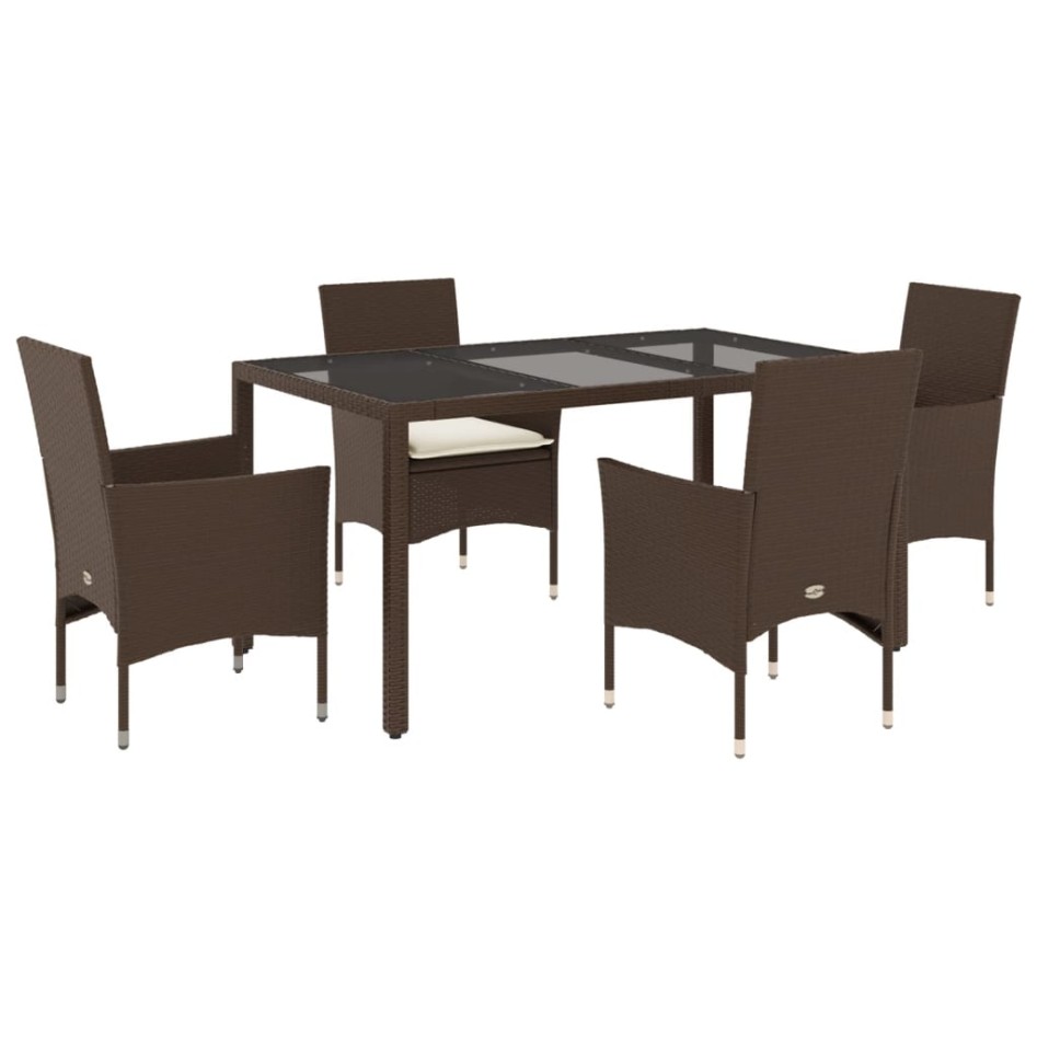 Set comedor jardín 5 pzas cojines ratán sintético vidrio