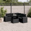 Set de sofás de jardín 6 piezas y cojines ratán sintético negro