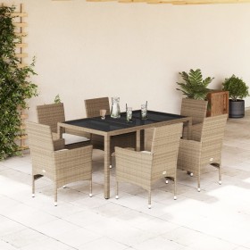 Set comedor jardín 7 pzas cojines ratán sintético vidrio