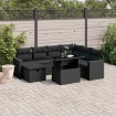 Set de sofás de jardín 8 piezas y cojines ratán sintético negro