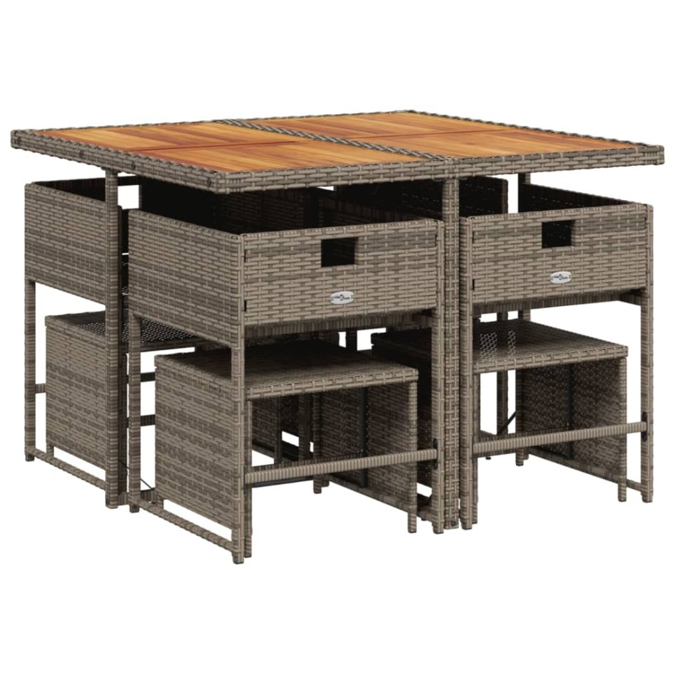 Set comedor jardín 9 pzas y cojines ratán sintético