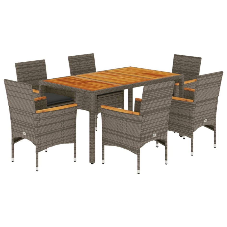 Set de comedor jardín 7 pzas con cojines ratán PE acacia