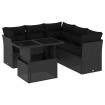 Set de sofás de jardín 6 piezas y cojines ratán sintético negro