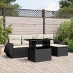 Set de sofás de jardín 6 piezas y cojines ratán sintético negro
