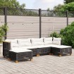 Set de sofás de jardín 6 piezas y cojines ratán sintético negro