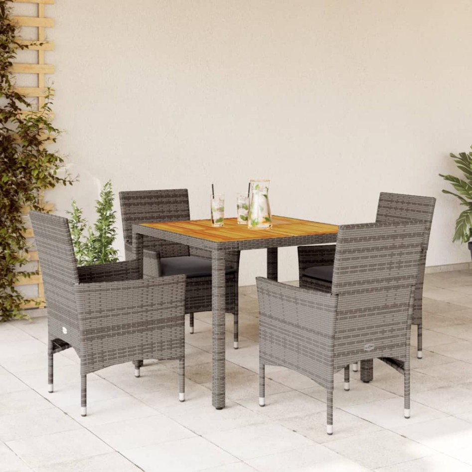 Set de comedor jardín 5 pzas con cojines ratán PE acacia