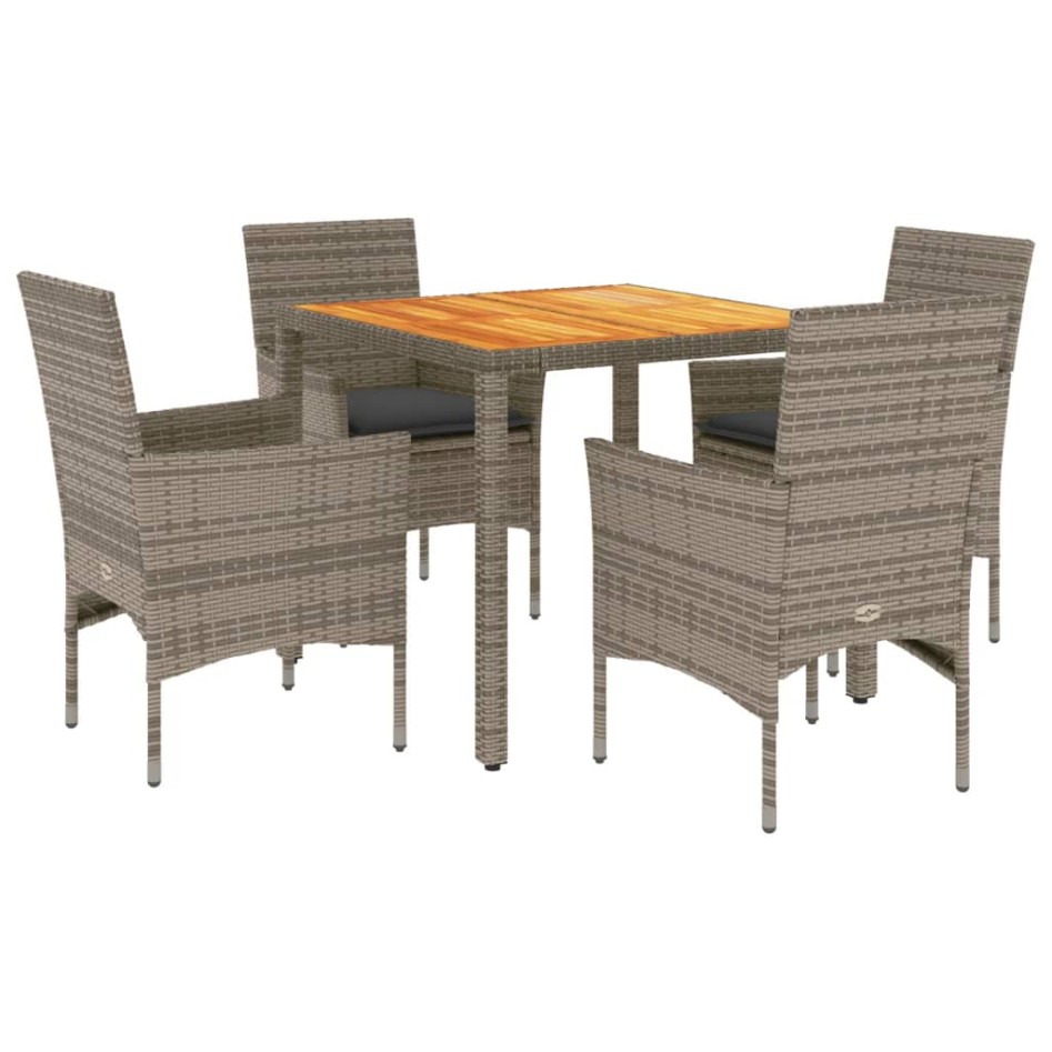 Set de comedor jardín 5 pzas con cojines ratán PE acacia
