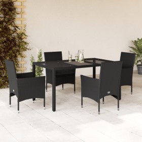 Set comedor jardín 5 pzas cojines ratán sintético vidrio