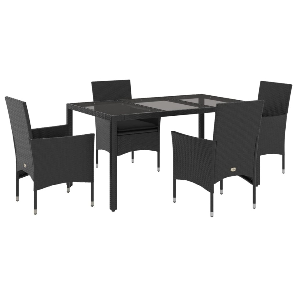 Set comedor jardín 5 pzas cojines ratán sintético vidrio