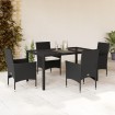 Set comedor jardín 5 pzas cojines ratán sintético vidrio negro