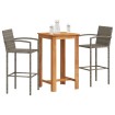 Mesa y taburetes de jardín 3 pzas madera acacia ratán PE gris