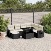 Set de sofás de jardín 8 piezas y cojines ratán sintético negro