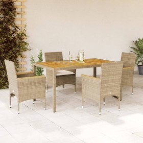 Set de comedor jardín 5 pzas con cojines ratán PE acacia