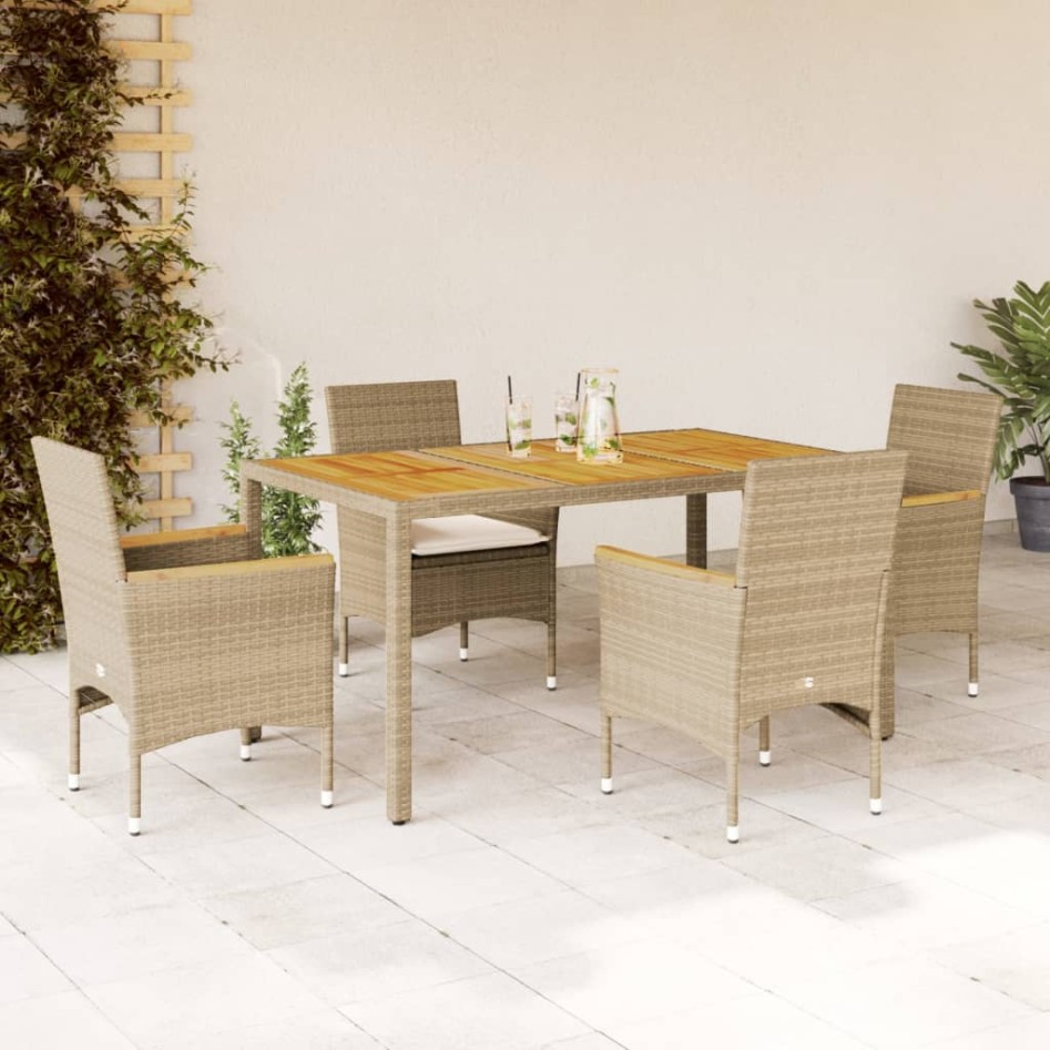 Set de comedor jardín 5 pzas con cojines ratán PE acacia