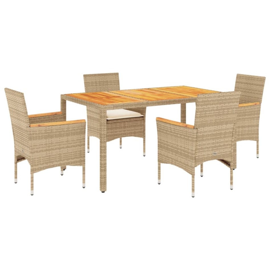 Set de comedor jardín 5 pzas con cojines ratán PE acacia