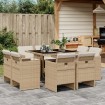 Set comedor de jardín 9 pzas con cojines ratán sintético beige