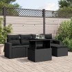 Set de sofás de jardín 6 piezas y cojines ratán sintético negro