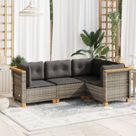 Set de sofás de jardín 4 pzas y cojines ratán sintético