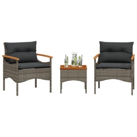 Set de sofá de jardín 3 pzas y cojines ratán sintético