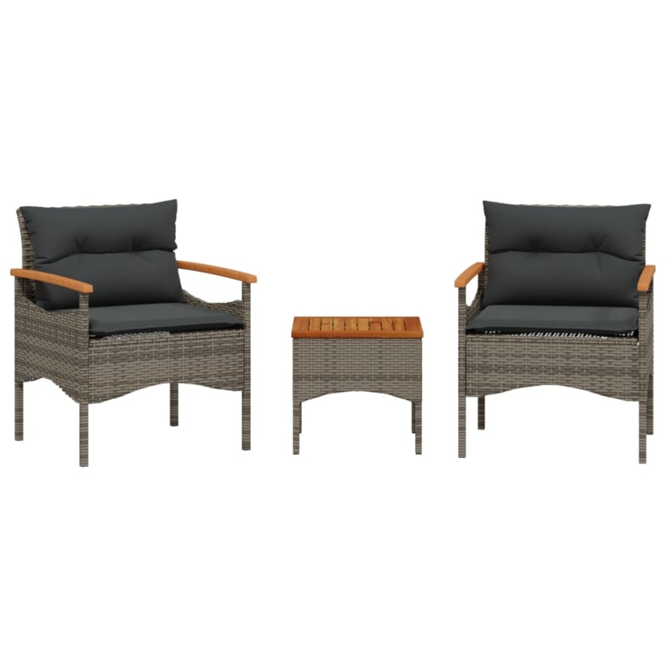 Set de sofá de jardín 3 pzas y cojines ratán sintético