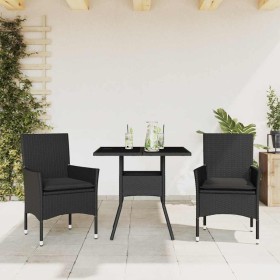 Set comedor jardín 3 pzas cojines ratán sintético vidrio