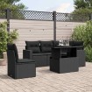 Set de sofás de jardín 6 piezas y cojines ratán sintético negro