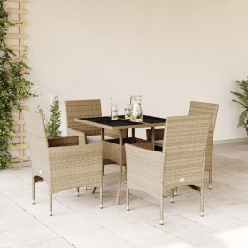 Set comedor jardín 5 pzas cojines ratán sintético vidrio