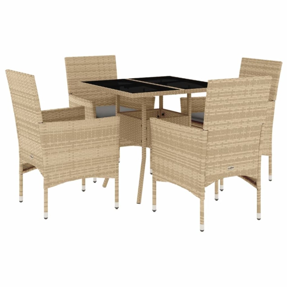 Set comedor jardín 5 pzas cojines ratán sintético vidrio