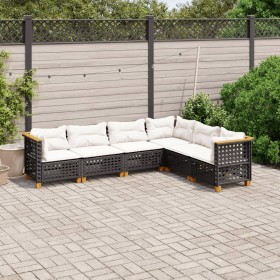 Set de sofás de jardín 6 piezas y cojines ratán sintético