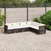 Set de sofás de jardín 6 piezas y cojines ratán sintético negro
