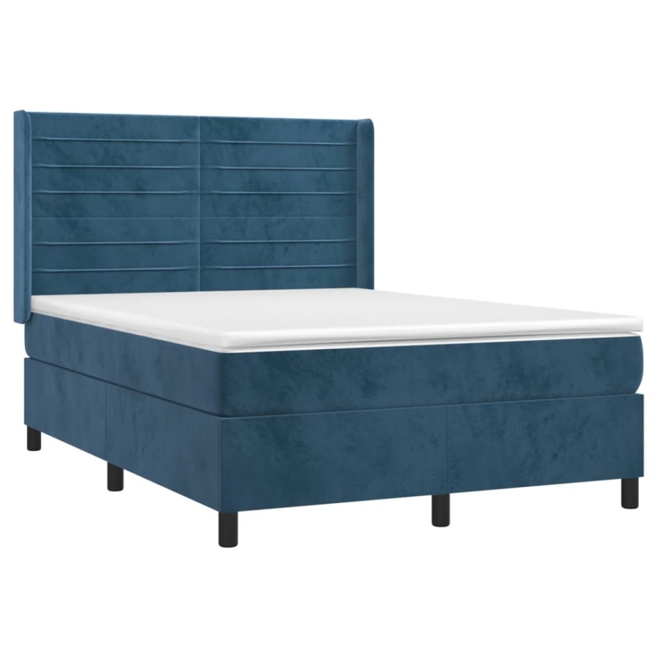 Cama box spring con colchón terciopelo azul oscuro 140x190
