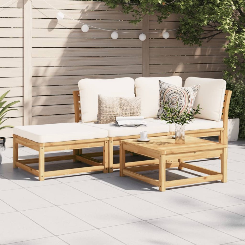 Set de muebles para jardín 3 piezas con cojines madera