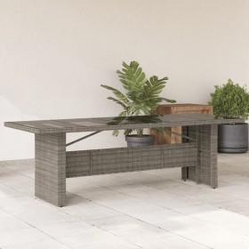 Mesa de jardín superficie de vidrio ratán PE gris 240x90x75