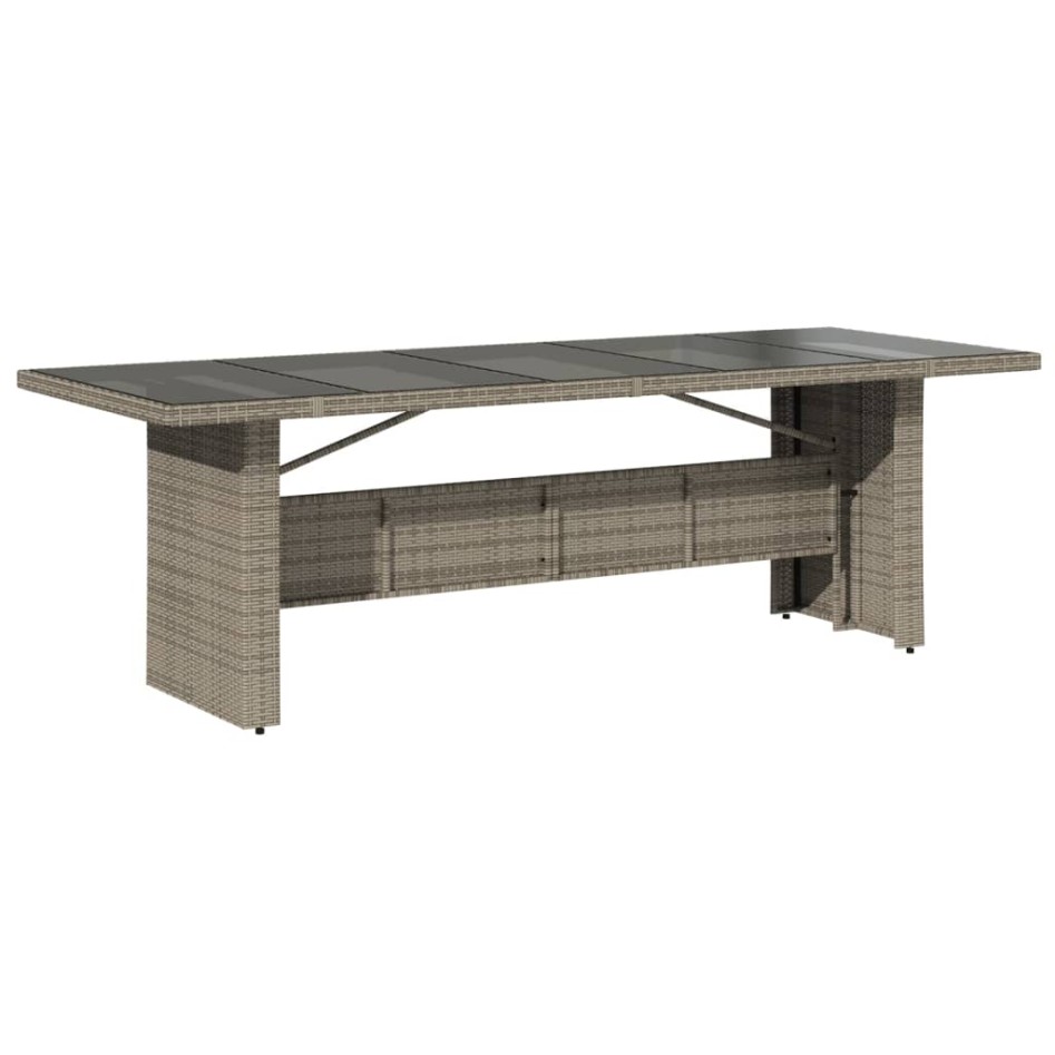 Mesa de jardín superficie de vidrio ratán PE gris 240x90x75